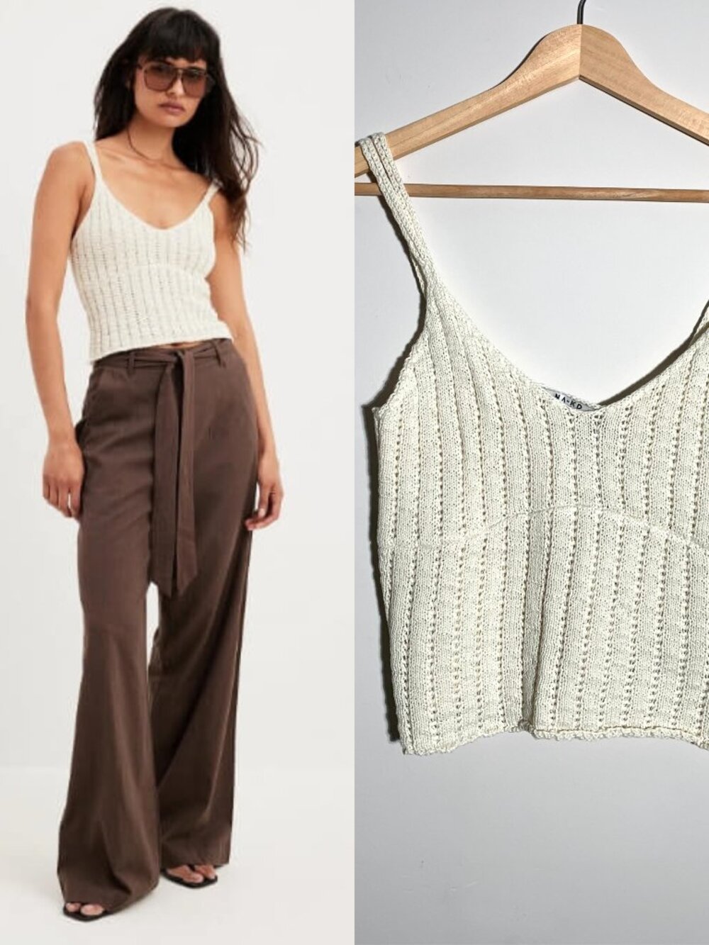 NWT NA-KD Cream White Pointelle Knit Ribbed Camisole Tank Top Minimalist M